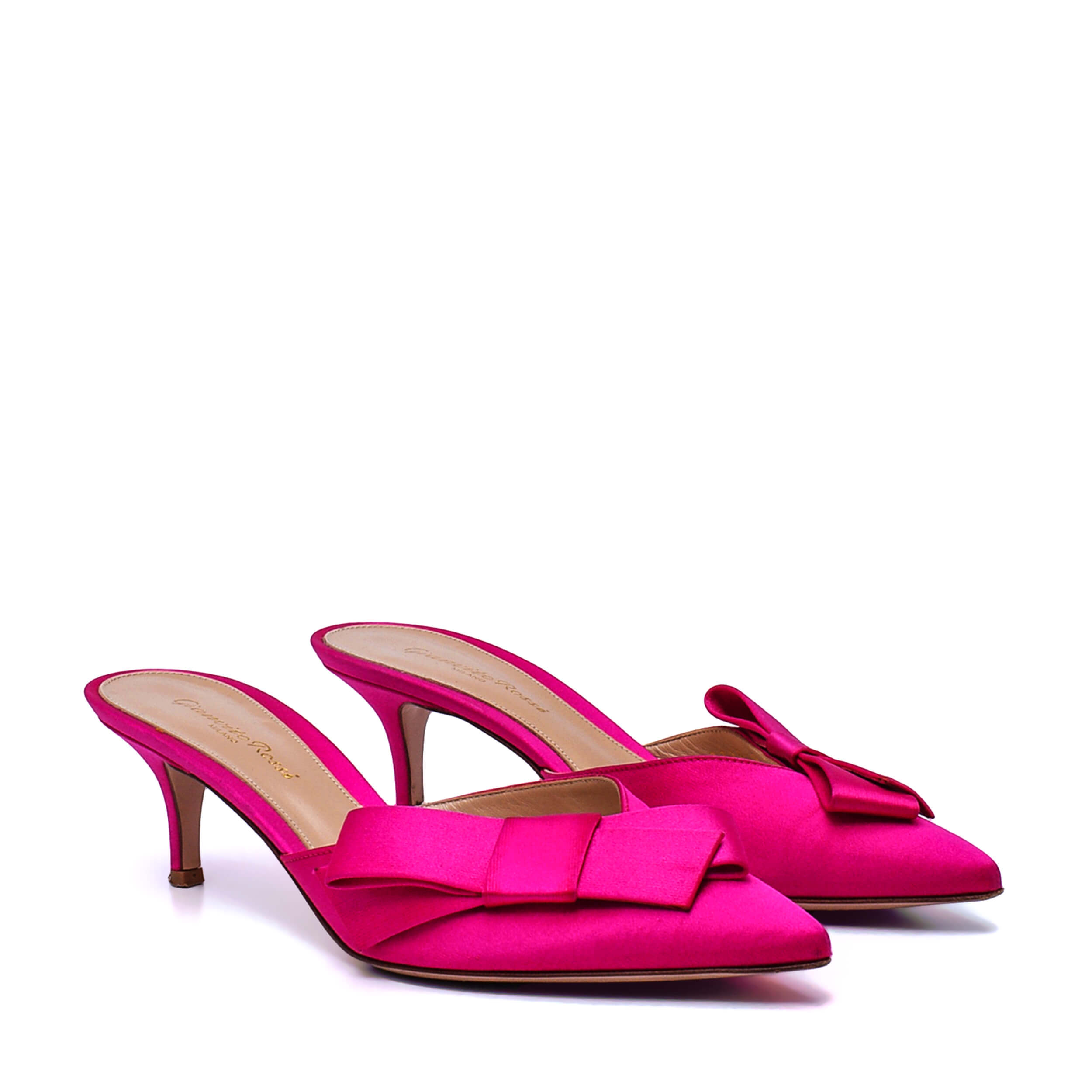 Gianvito Rossi - Pink Satin Bow Pointed Kitten Heels / 38.5